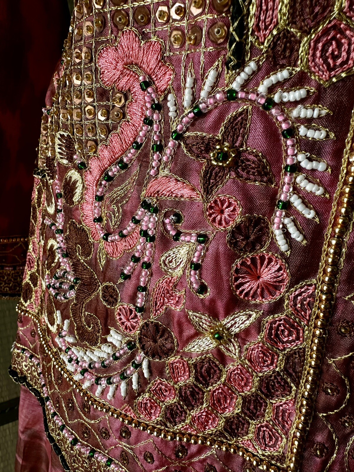Maroon Lehenga Choli Indian Wedding Bridal Set Silk Embroidery Beading Vintage