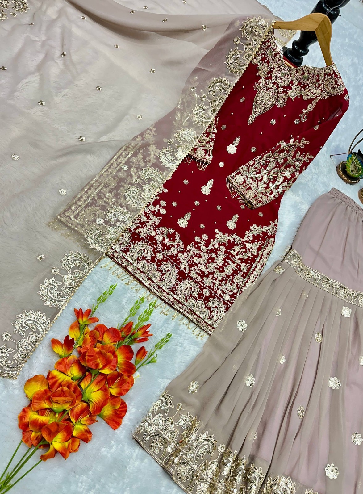 Launching New Heavy Faux Georgette Kurta Palazzo With Dupatta For Women