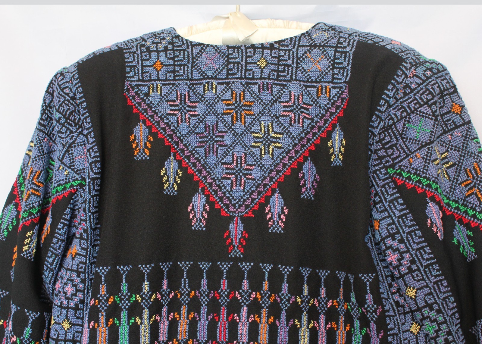 Middle Eastern Embroidered Lined Jacket / Medium to Large / Blue Cross Stitch