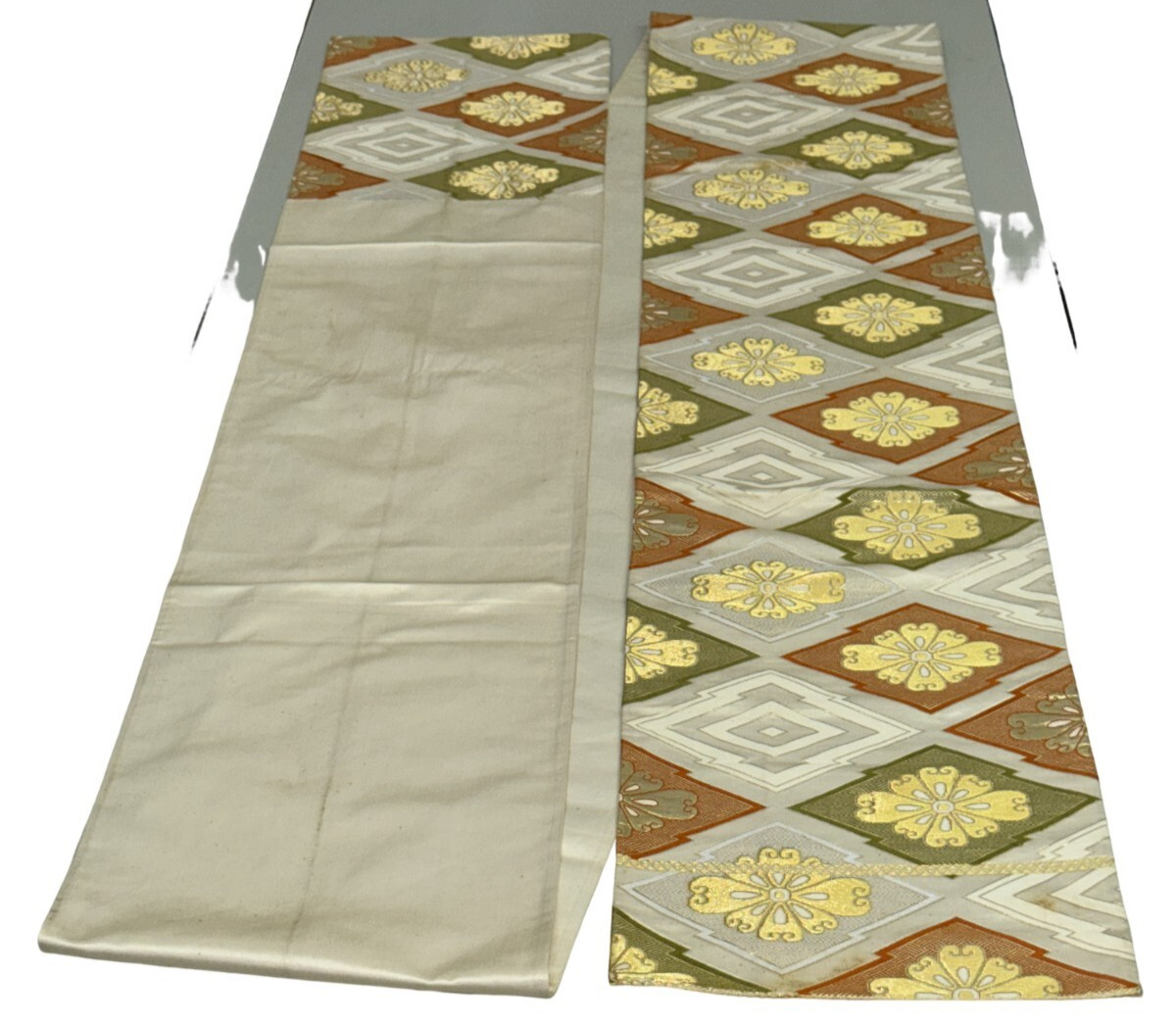 Japanese Vintage Kimono Fukuro Obi silk white expensive embroidery dirt 162x11in