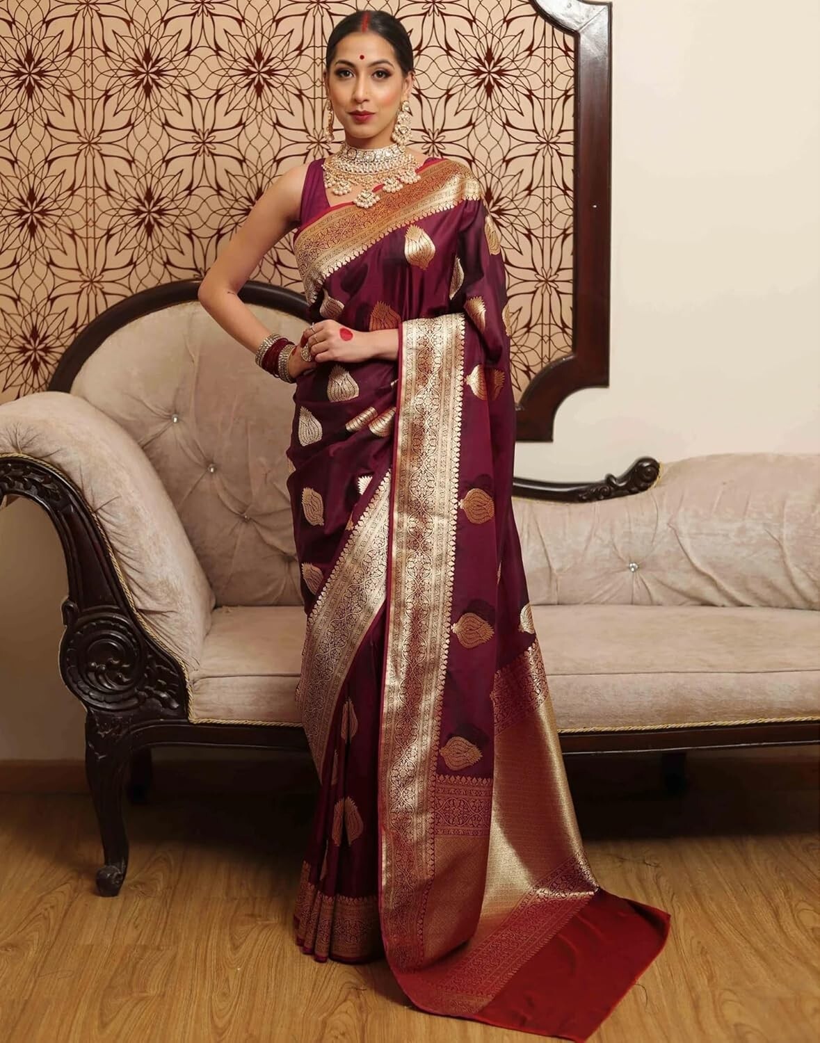 Women’s Kanjivaram Silk Saree Jacquard Banarasi Sari With Blouse Piece