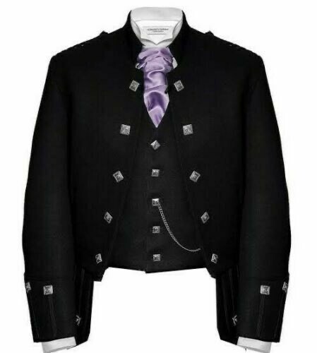 Scottish Black Doublet Style jacket Military Piper Drummer jacket & Vest