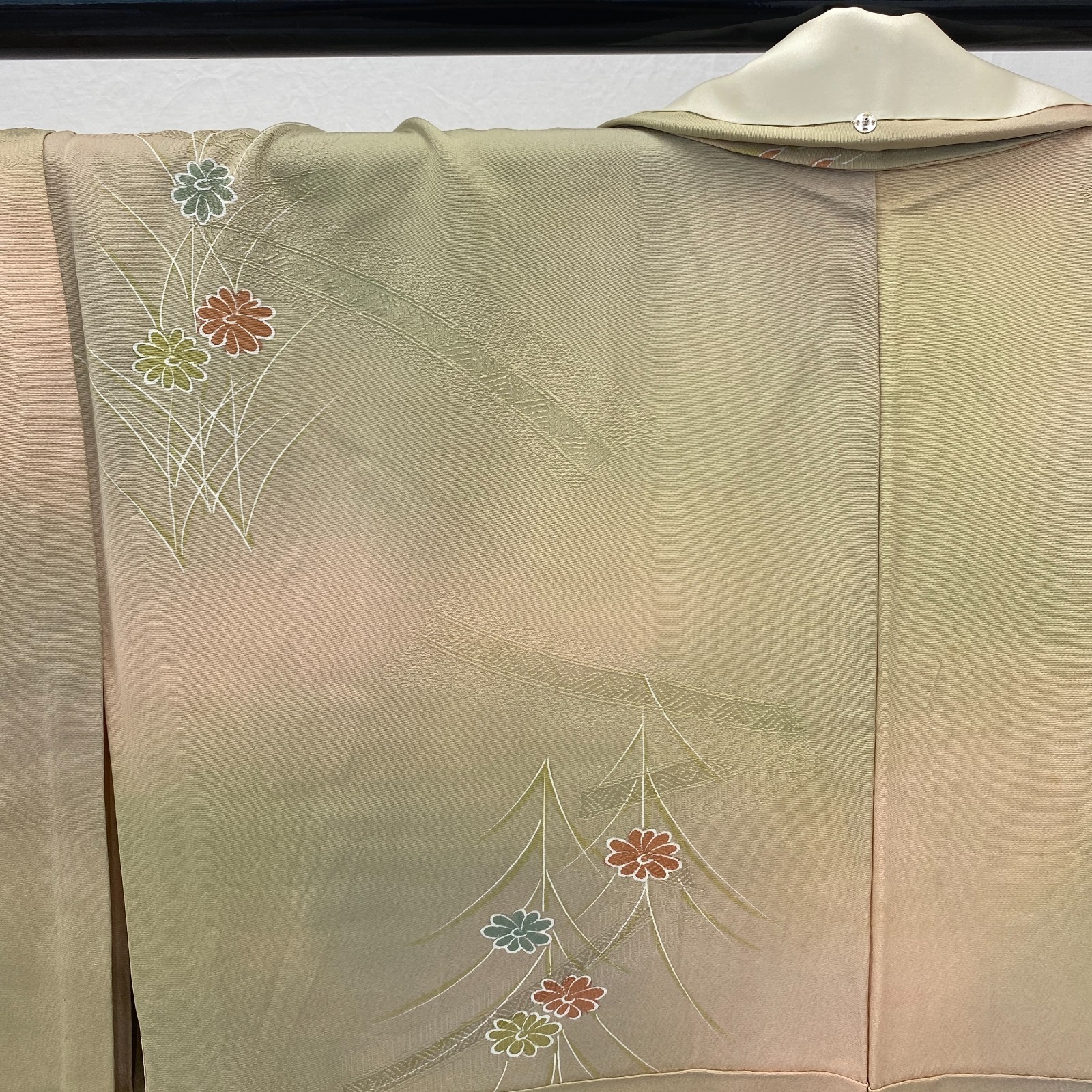 Japanese Vintage Kimono Polyester Brown No Lining Traditional Length 61 in
