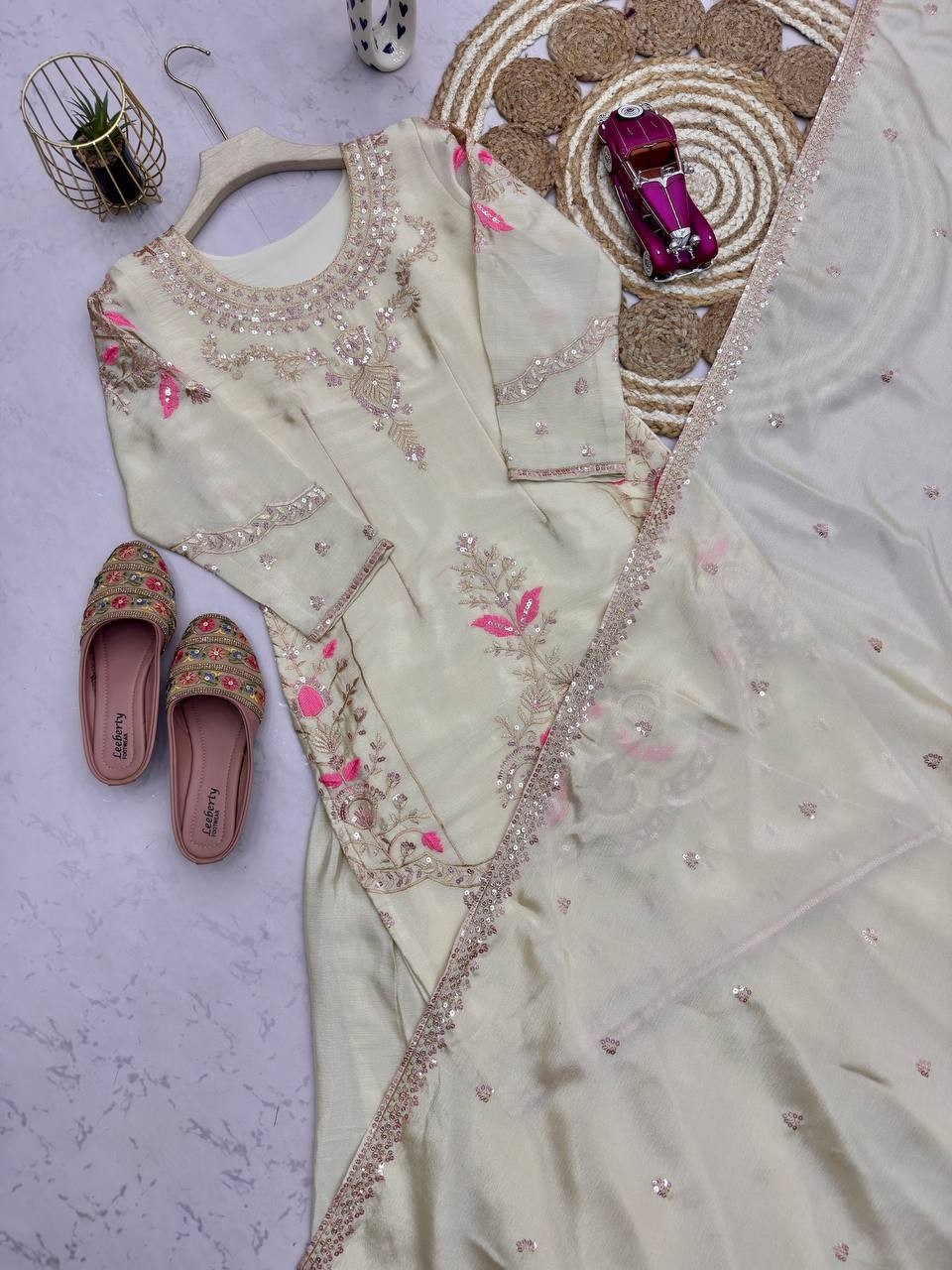 Eid Reception Party Wear Chinon Silk Sharara Plazzo Suit