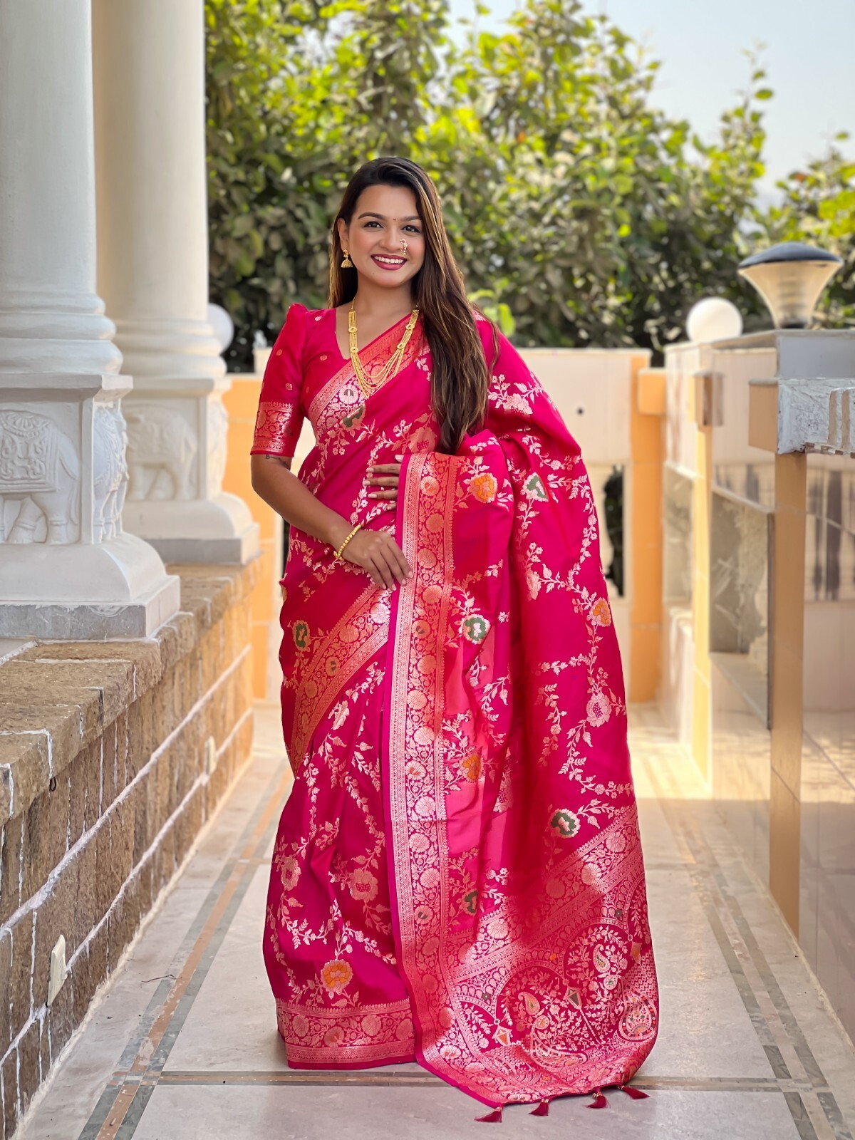 Women Sari Designer Meenakari Weaving Soft Banarasi Silk Indian Traditional Sari