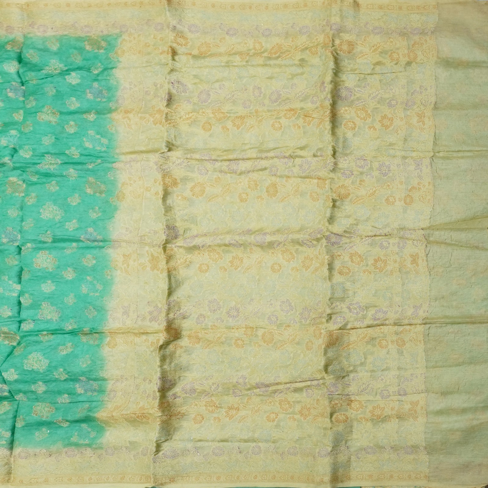 Vintage Sea-Green Sarees 100% Pure Silk Woven Indian Sari 5YD Decor Craft Fabric
