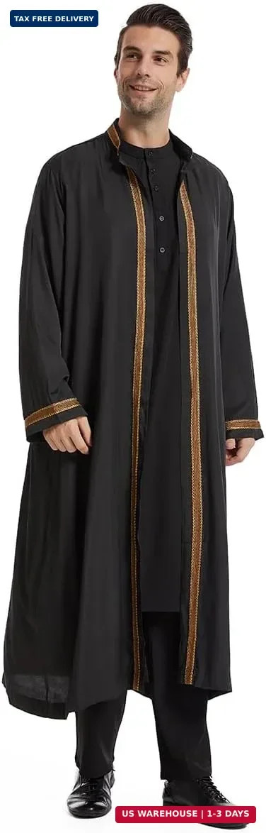 Qianliniuinc Thobe for Men Abaya Islamic Clothing – Muslim Kaftan Dubai Arabic R