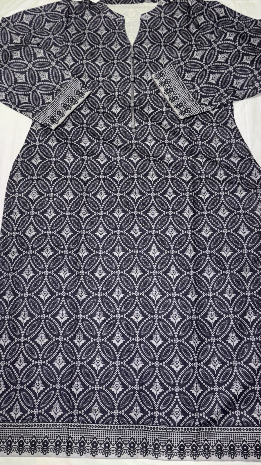 Navy Blue Cotton Salwar Kameez Women Three Piece Geometric Floral Printed Outfit