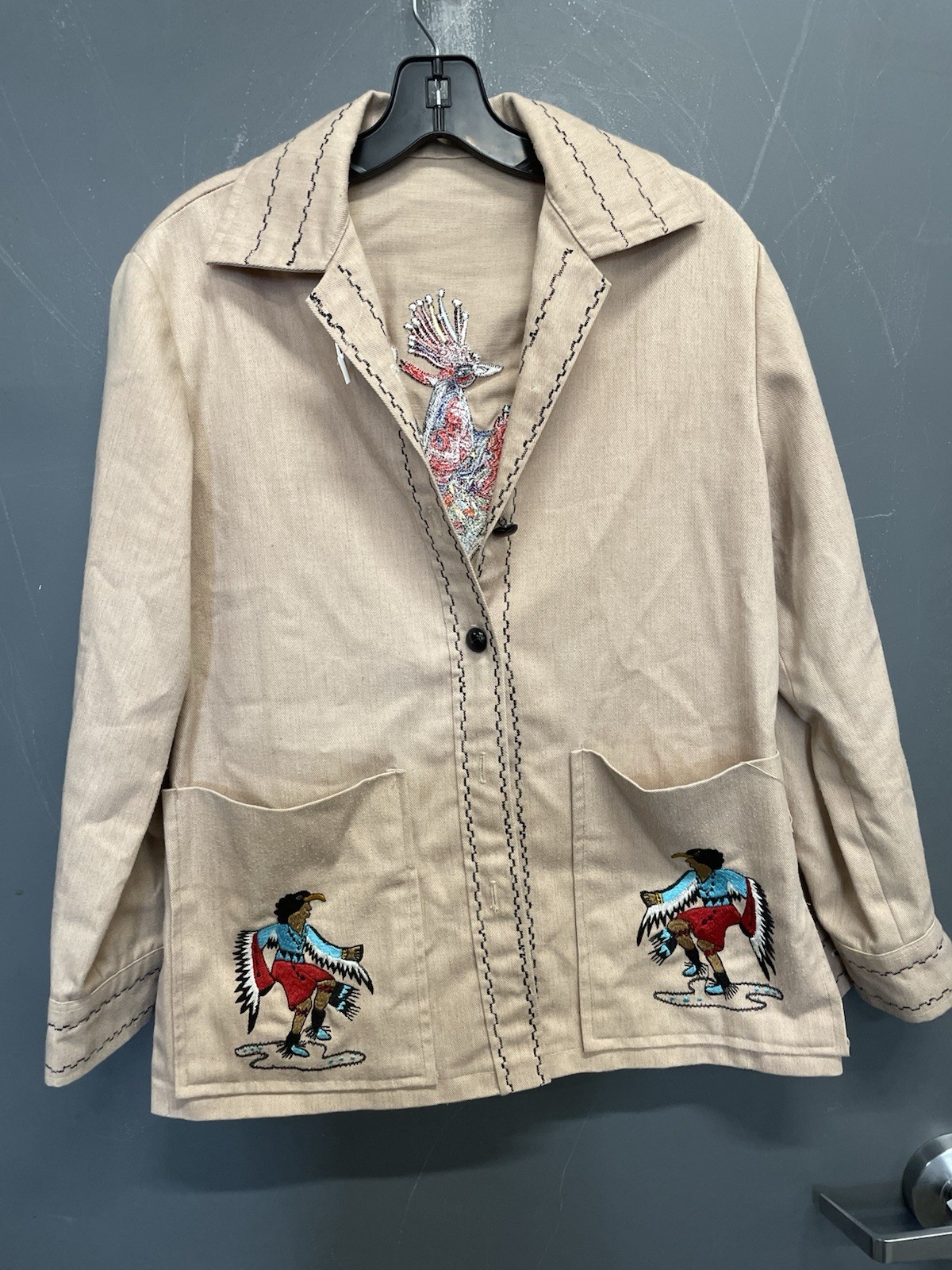 Custom Made Embroidered Native American Dance Figures & Phoenix Tan Jacket