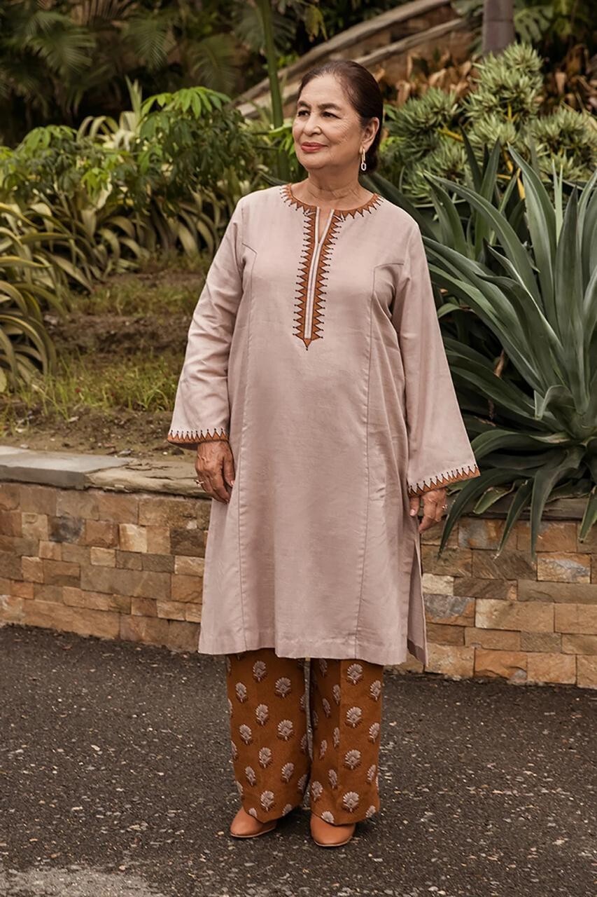 Original “Nishat” Embroidered Paneled Kurta With Printed Trouser 2PC PAKISTANI