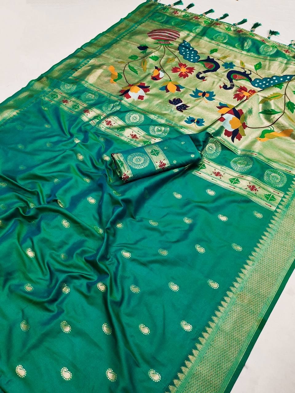 Pure Banarasi Silk Saree Multi Color Zari Weaving Indian Wedding Party Ethnic We