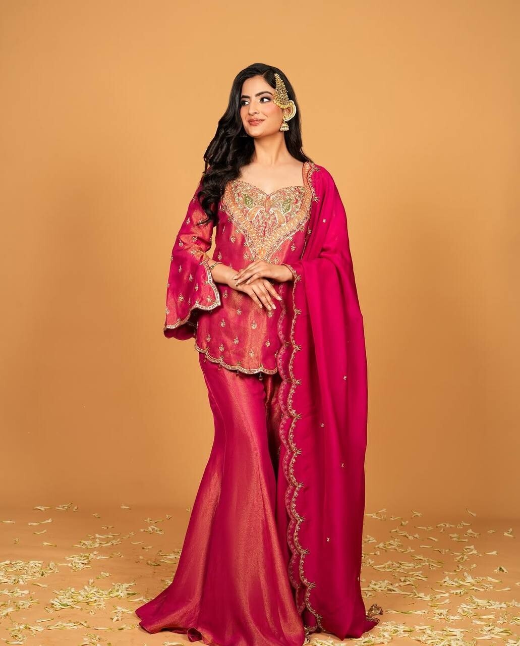 New Classy Heavy Simar Silk Red Top Palazzo With Dupatta For Traditional Wear