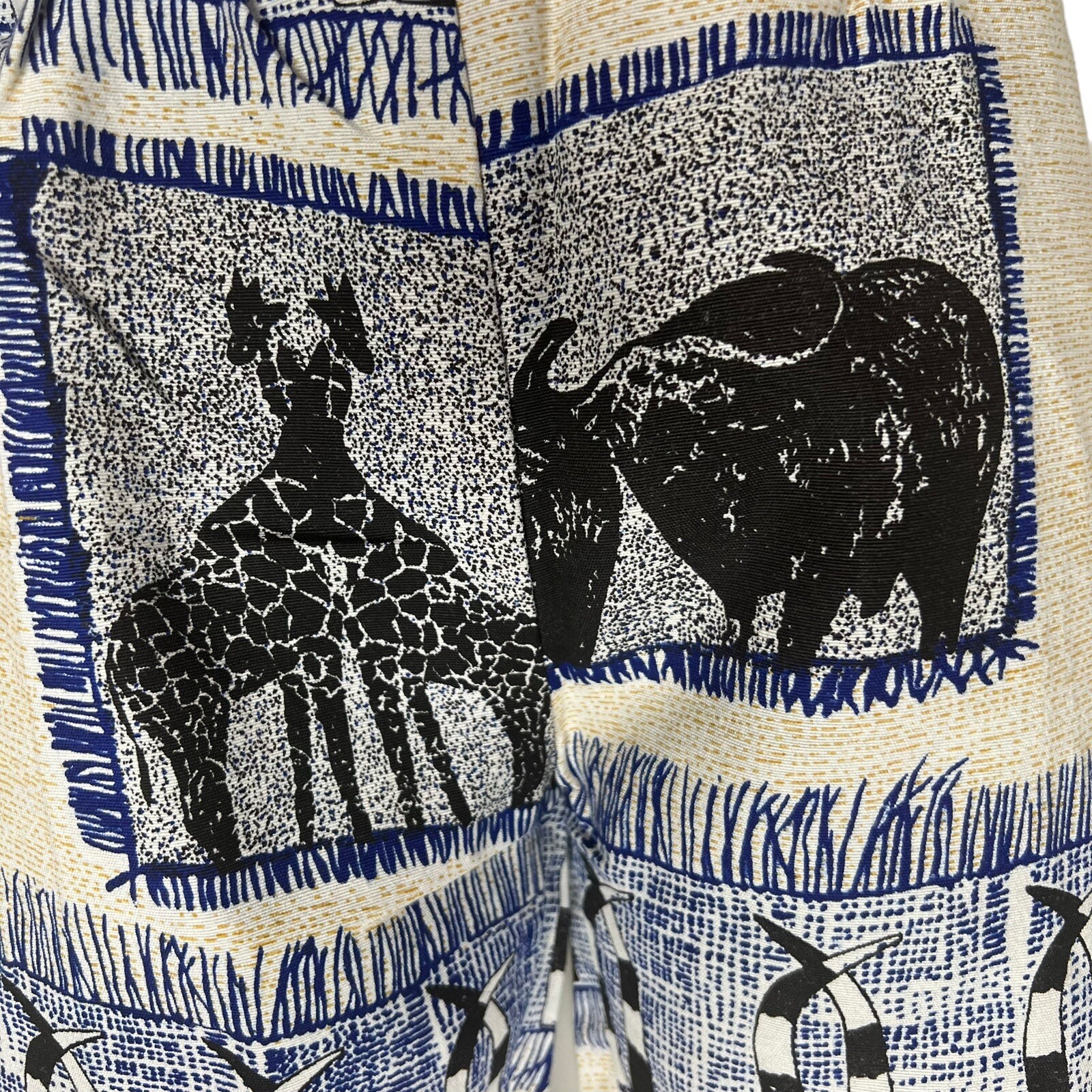 Thick Cotton African Beige , Black, & Blue Animal Print Pants