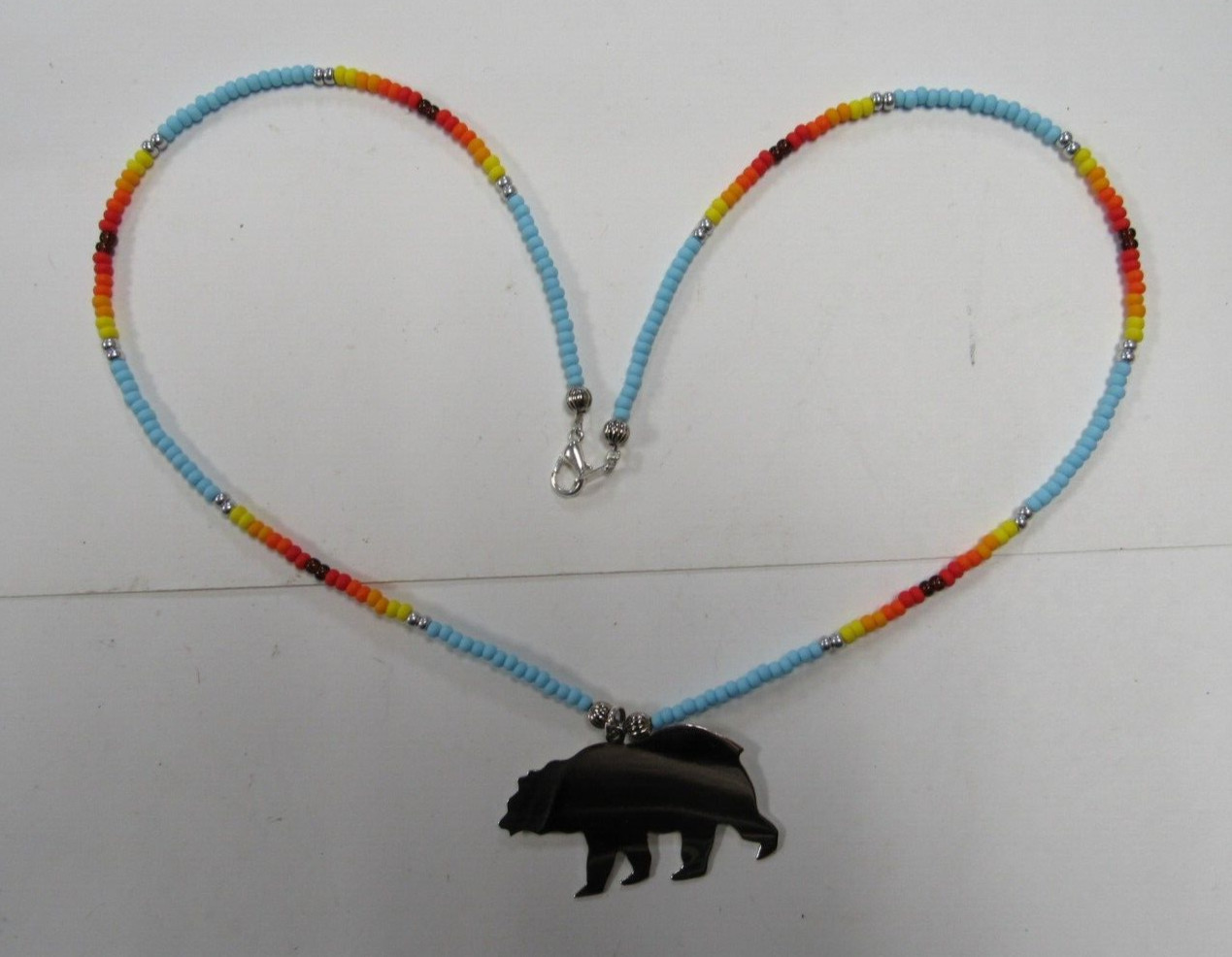 Native American Seminole Handmade Bear Fetish Nickel Silver Necklace C Johnson