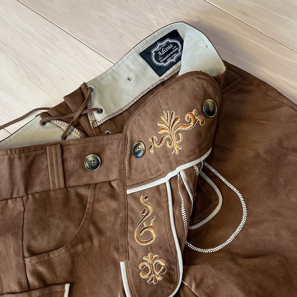 Adisno Lederhosen Brown Bavarian Oktoberfest Shorts Men’s 37