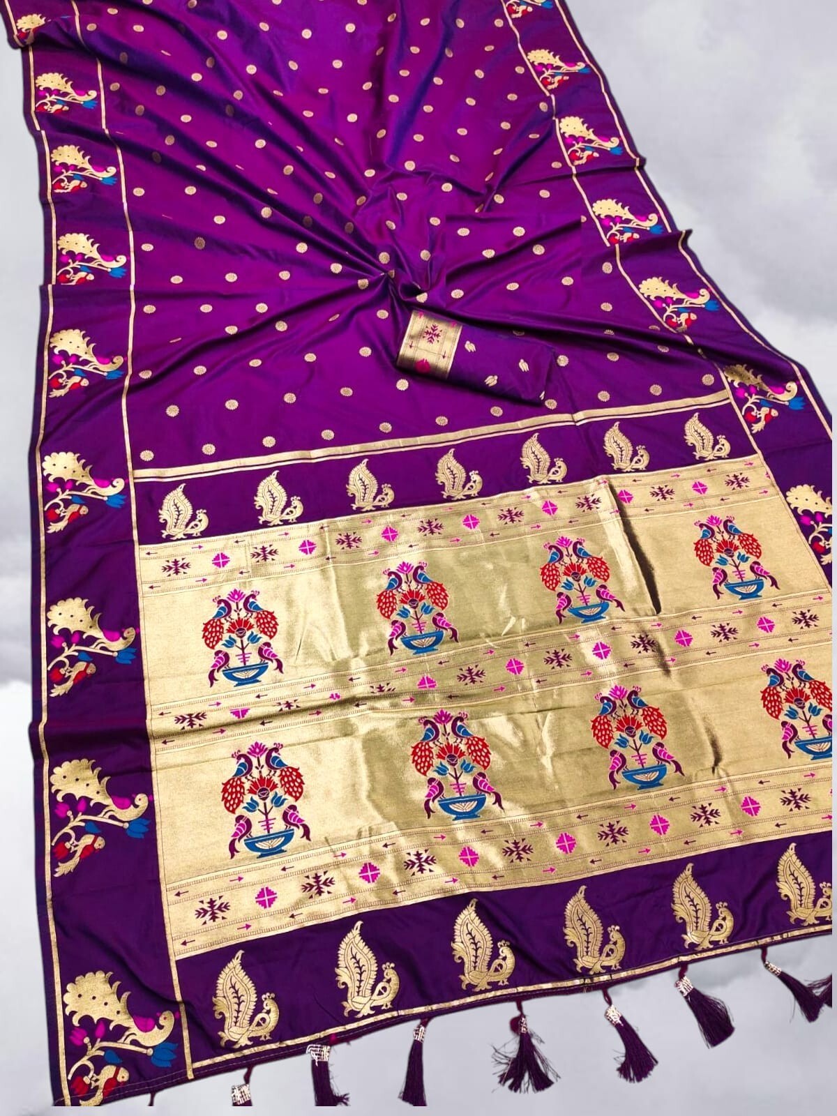 Traditional Pethani Silk Saree,Meenakari Peacock Work Saree,Zari Weaving Saree