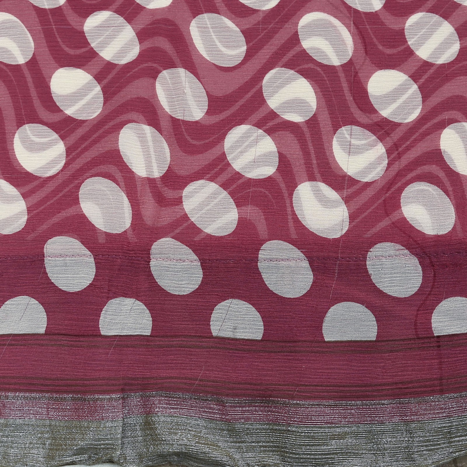 Vintage Pure Chiffon Silk Saree Printed Abstract 5 Yards Fabric DressMaking Zari