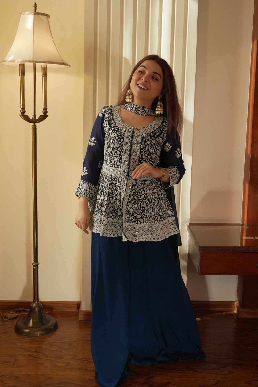 INDIAN BOLLYWOOD DESIGNER INDO WESTERN DRESS BLOUSE AND PLAZZO DRESS WEDDING EID