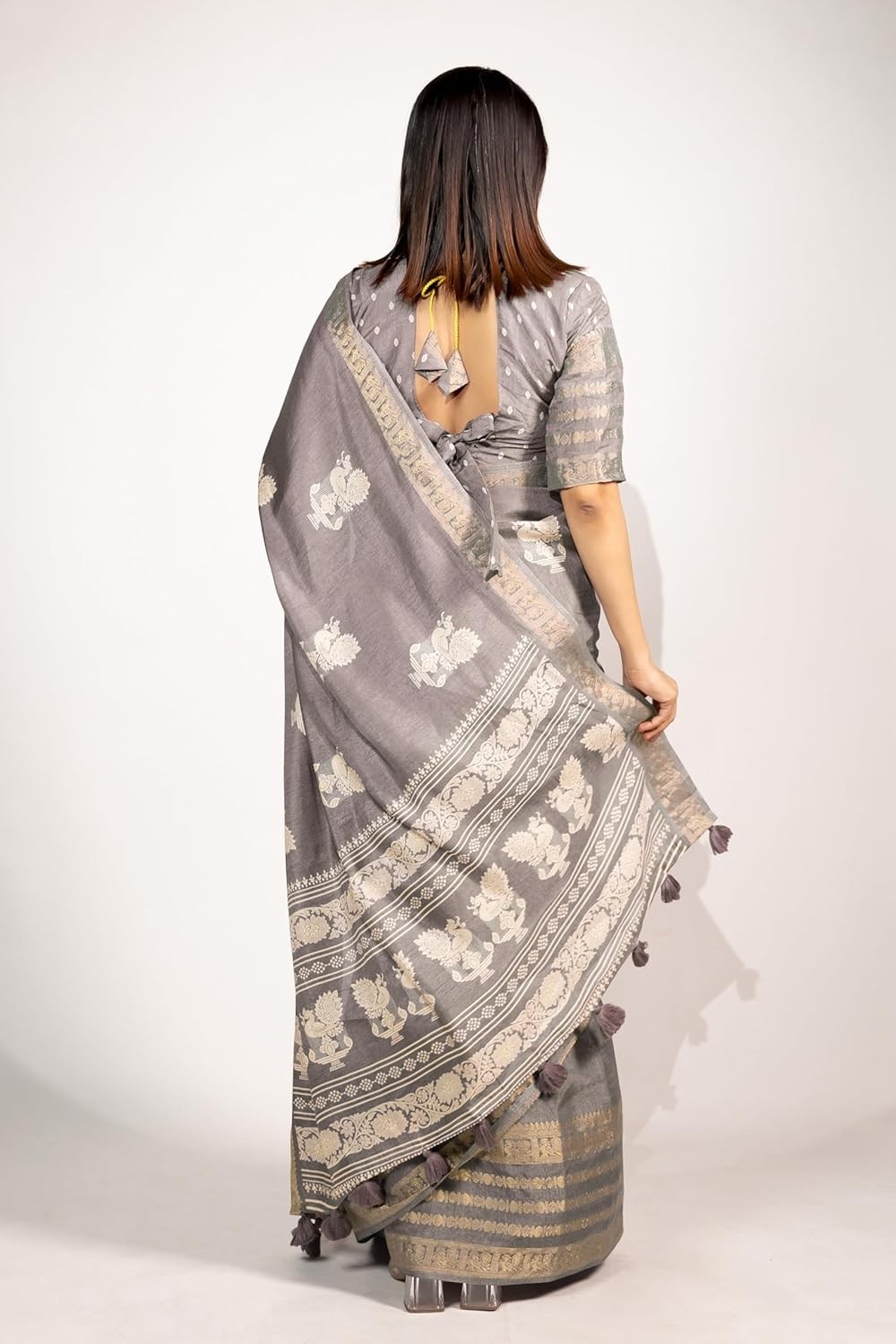 Women’s Cotton Silk Peacock Printed Saree with Blouse Piece