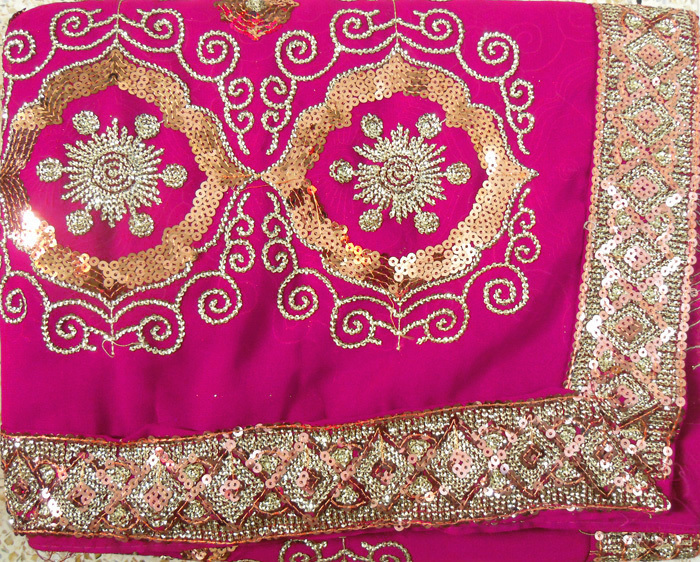 Deep Pink Bollywood Sequin Embroidery Sari Saree Costume Indian danse du ventre