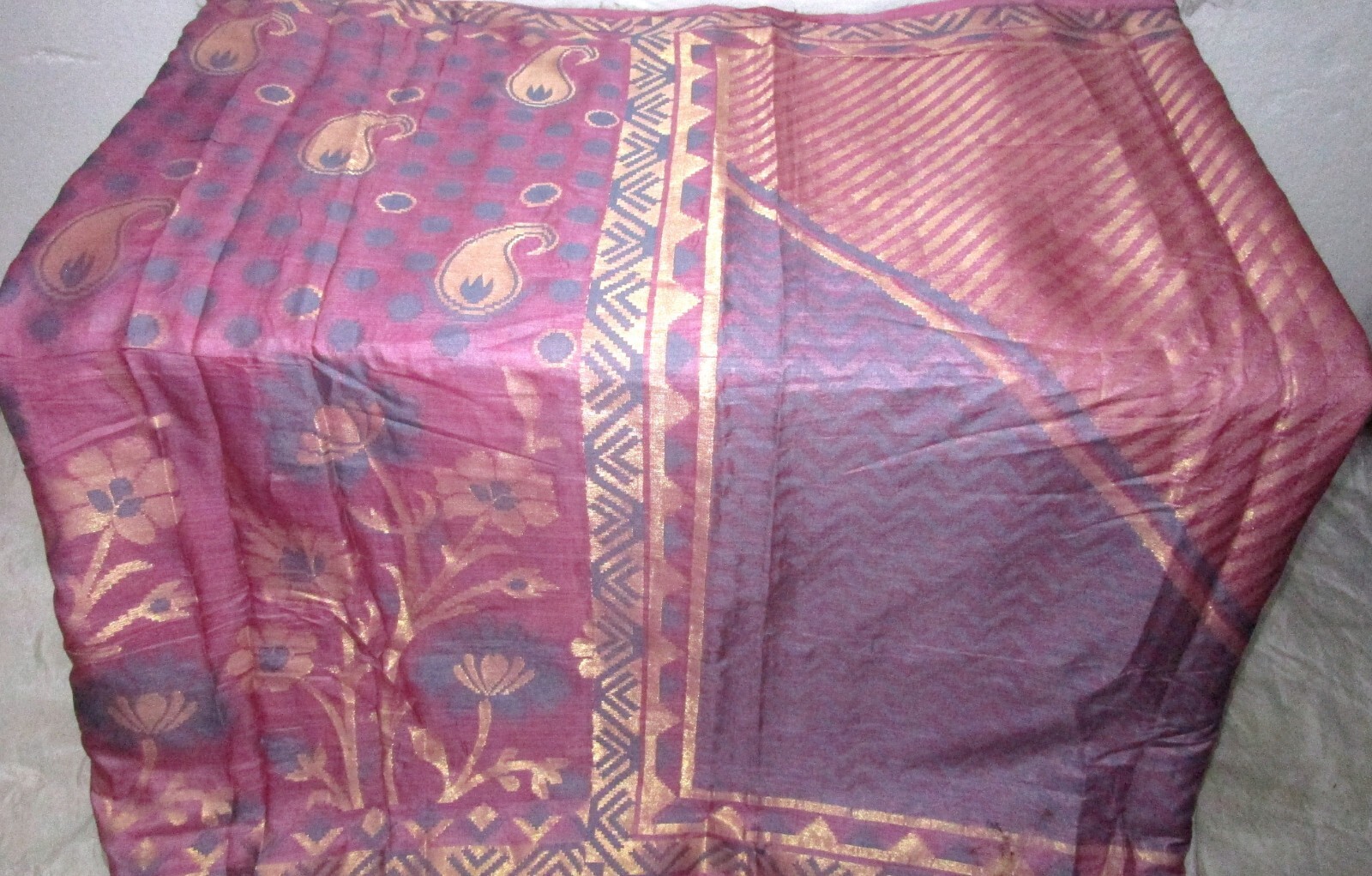 BVH WEARABLE PURE SILK Vintage Sari 5yds 21June3602 X01 E769 Wine Grey #ABCKB