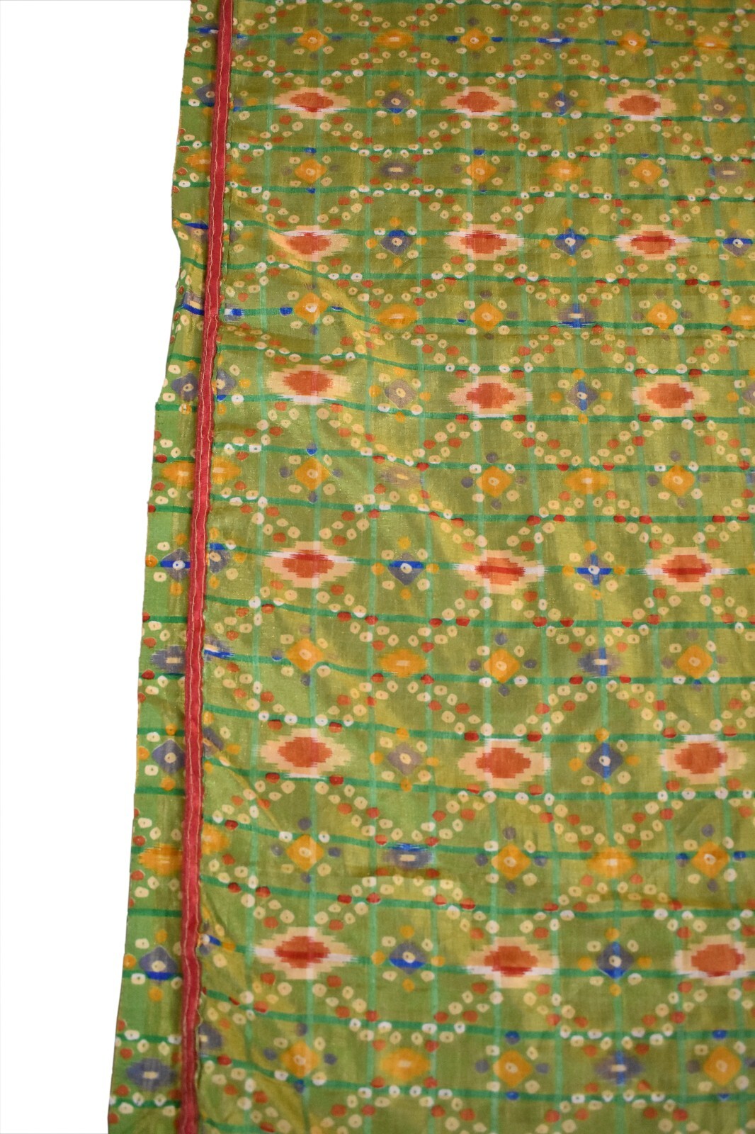 FNC Vintage Green Sambalpuri Ikat Sarees Handwoven Art Silk Sari Fabric Antique