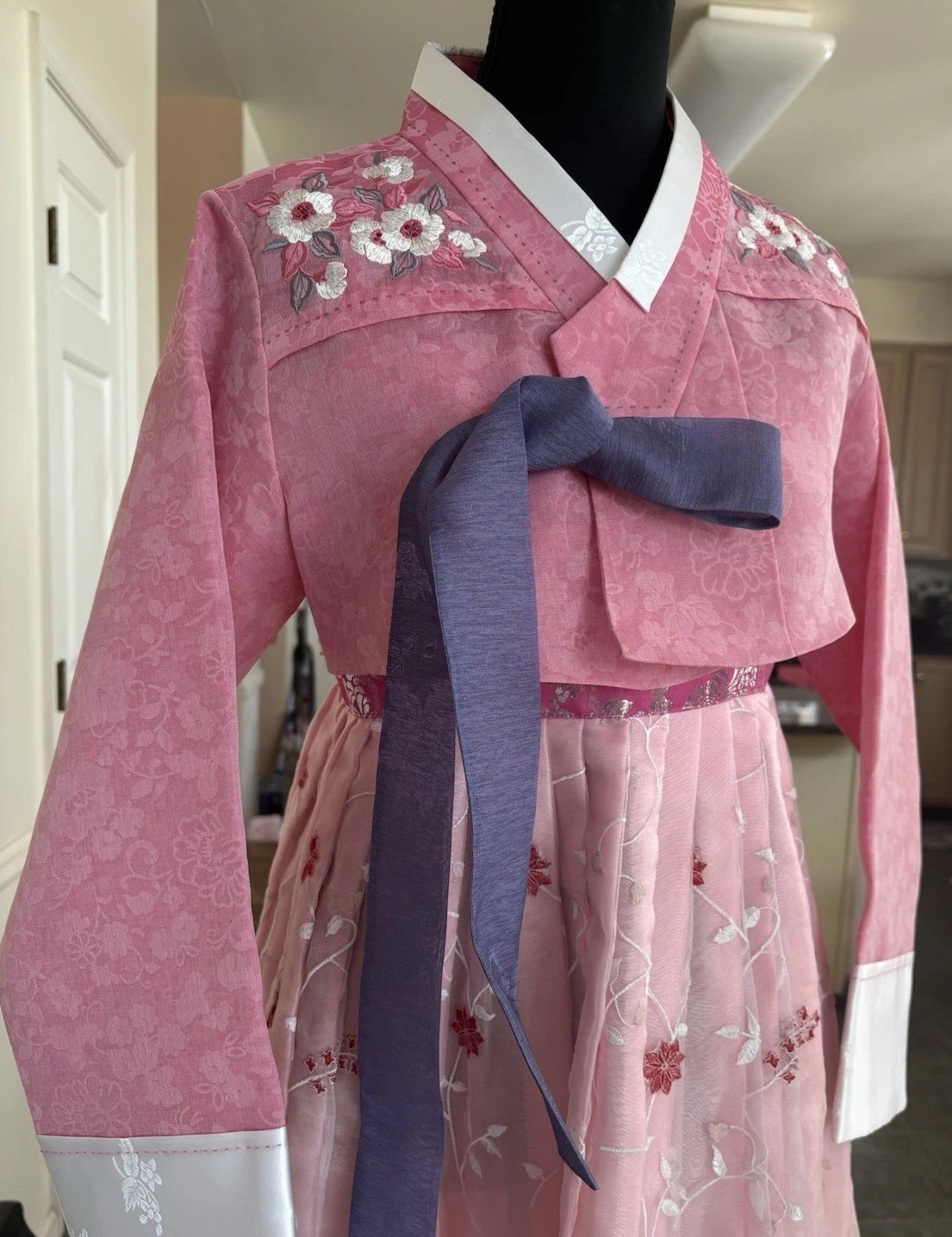 Korean Hanbok 3-tiered floral embroidery skirt Korea Handmade