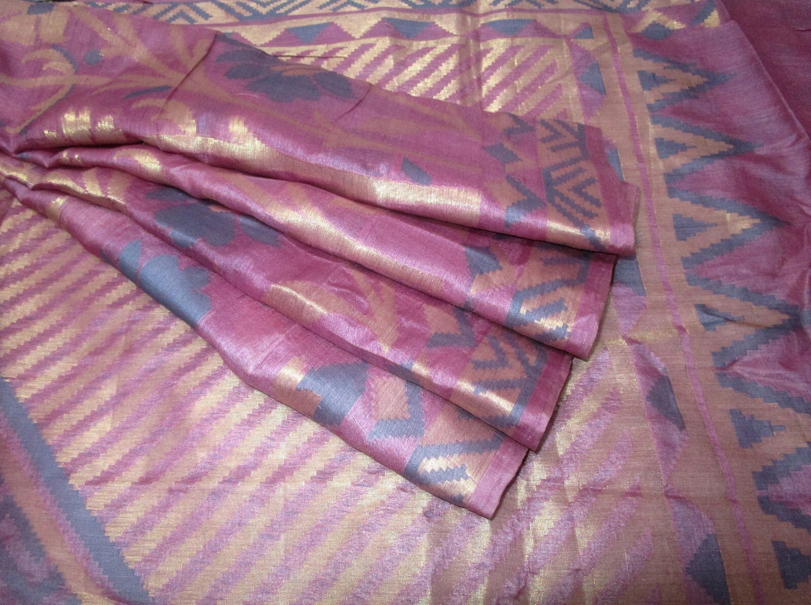 BVH WEARABLE PURE SILK Vintage Sari 5yds 21June3602 X01 E769 Wine Grey #ABCKB