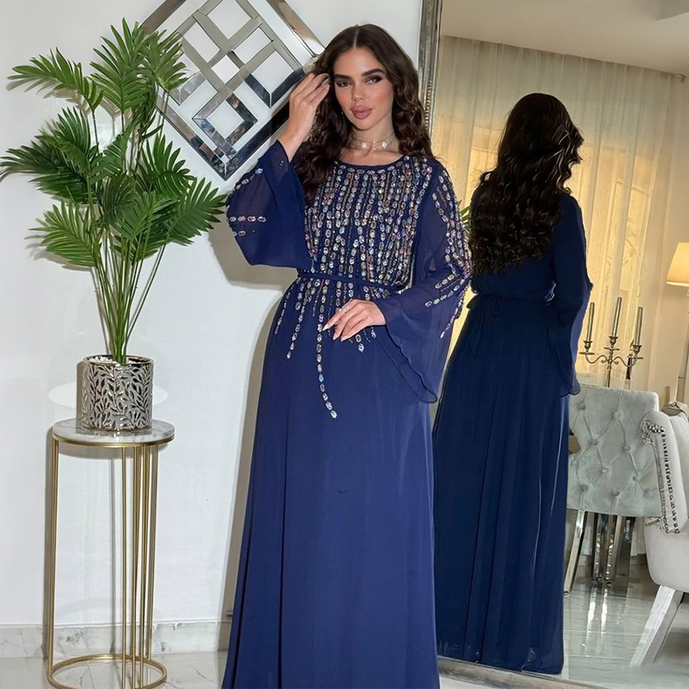 New Eid Diamonds Abaya Dubai Modest Turkey Long Dress Kaftan Caftan Islamic Gown