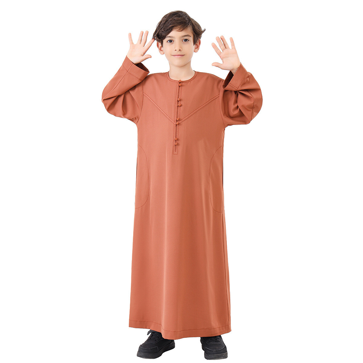 Dubai Kids Boys Long Sleeve Abaya Robes Saudi Jubba Thobe Daffah Dishdash Kaftan