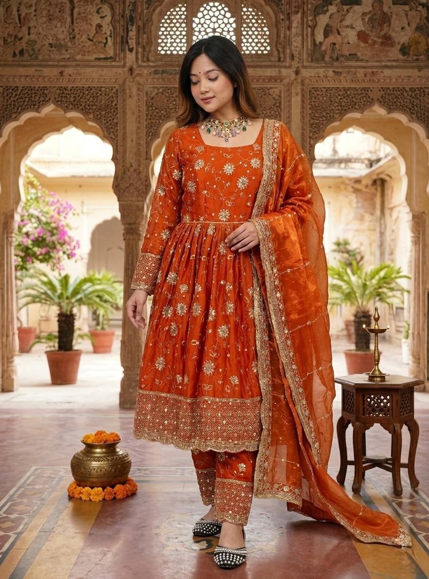 New Designer Embroidered Silk Salwar Kameez With Dupatta For Wedding Wear