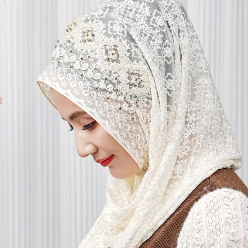 New Silk Hijabs Women Malaysia Wrap Cap Muslim Print Bead Scarf Hair Cover Shawl