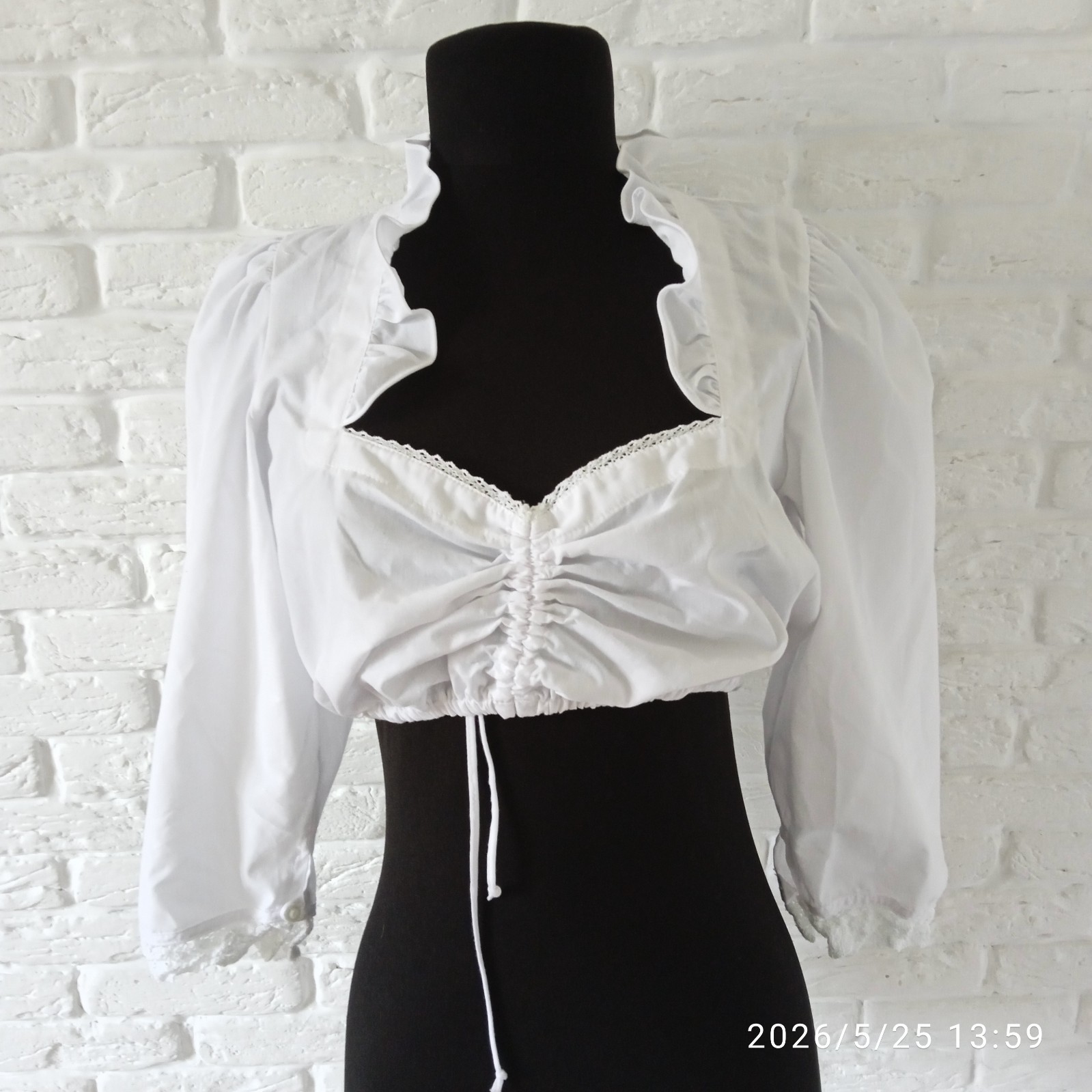 Fuchs Dirndl Oktoberfest White cotton Blouse Size EU 40