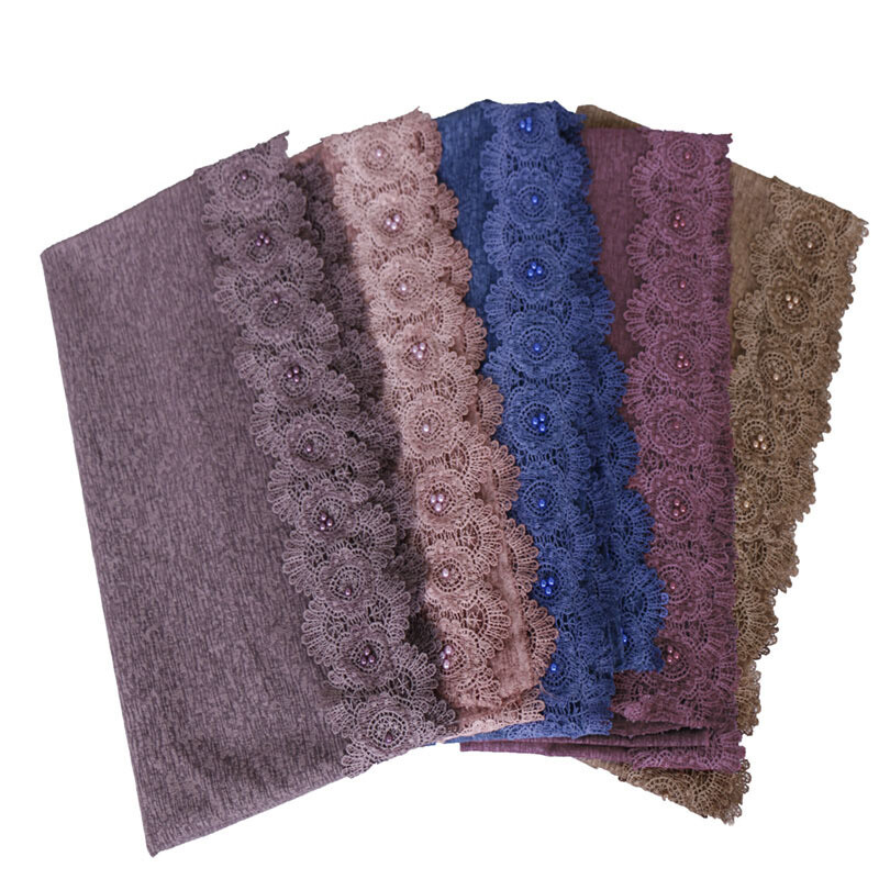 Women Muslim Hijab Plain Beads Long Scarf Shawl Wrap Islamic Scarves Head Covers
