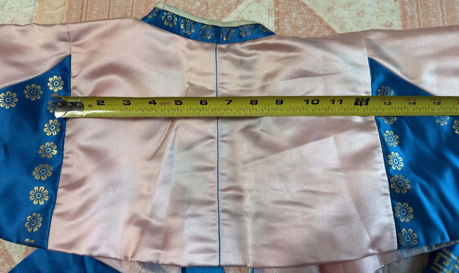 Vintage Korean Traditional Dress Silk Hanbok Pink &Blue w/Petticoat Size S/M