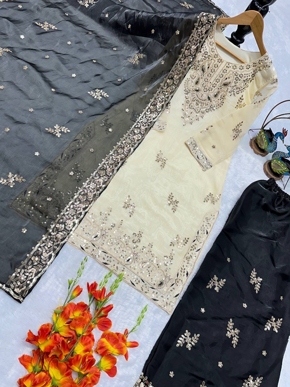 New Launching Heavy Silk Beige Top Palazzo With Dupatta For Function Wear