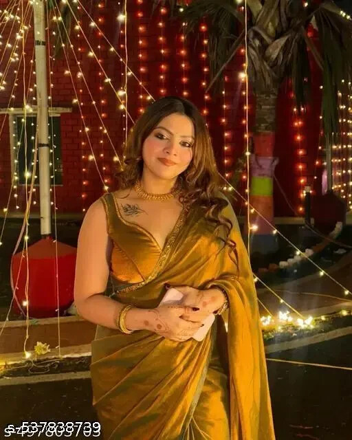 latest design party wear soft chiffon silk fabrics saree golden colour saree