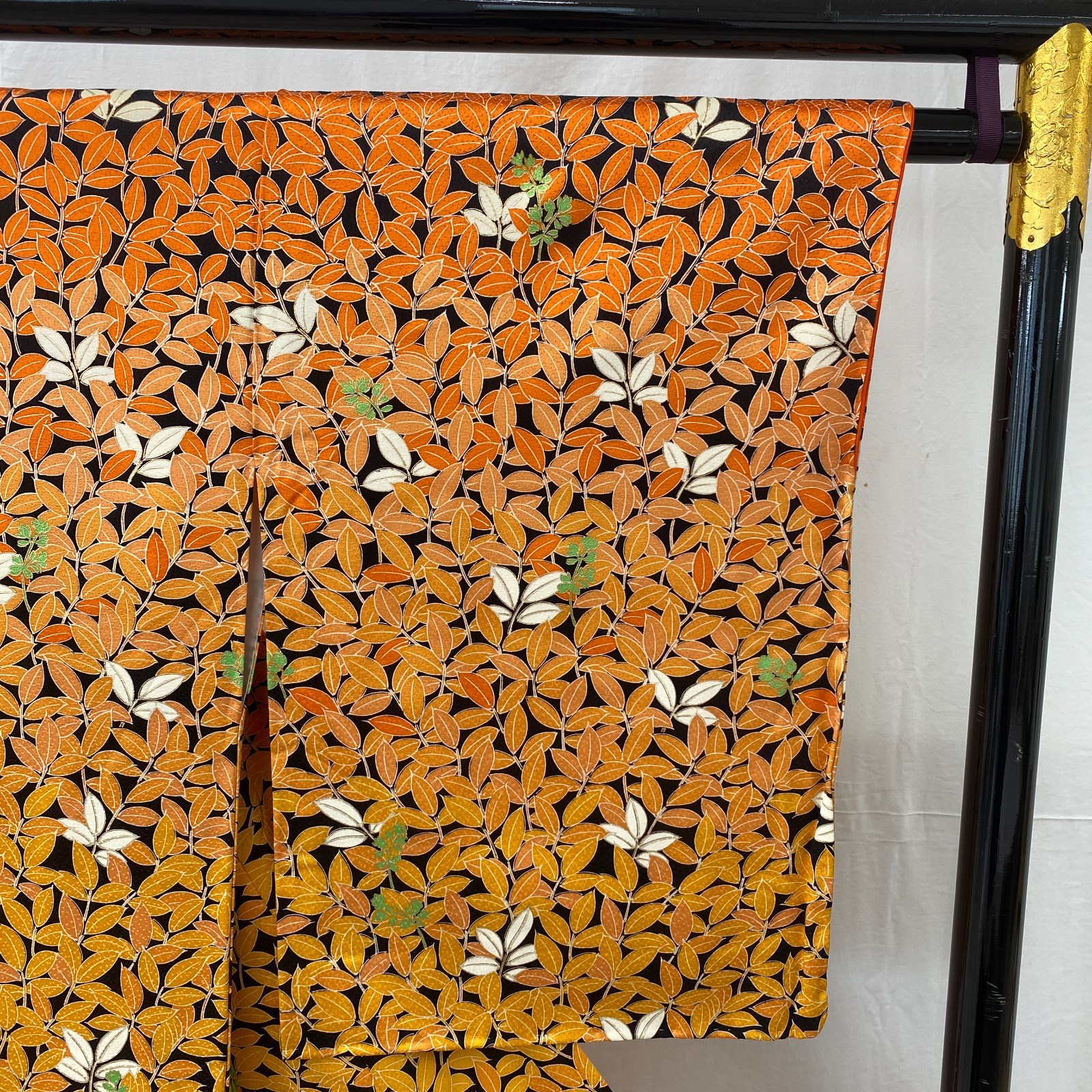 Japanese Vintage Kimono Polyester Orange Traditional Authentic Length 64 in