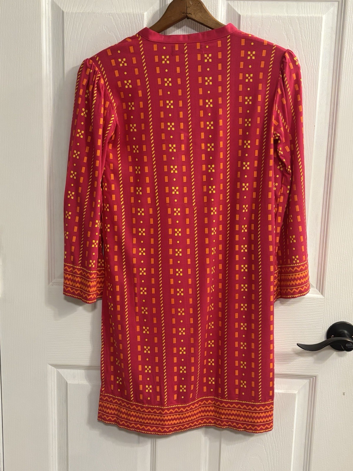 Ochre Girls 9/10 Pink Orange Geometric Kurta Tunic Top Boho 3/4 Sleeve Pockets