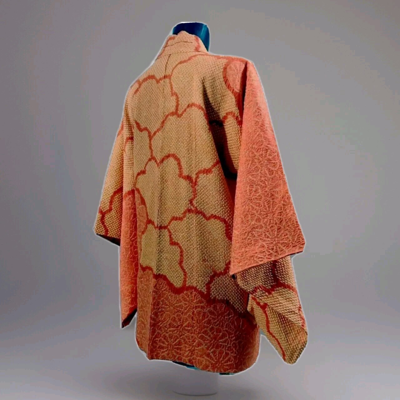 Vintage Original Japanese KIMONOJacket Pure Silk Embossed Orange/Pale Orange S-M