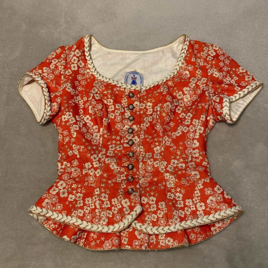 Vintage Dirndl Strasser Trachten Top & Skirt Set Red Bavarian Oktoberfest Rare