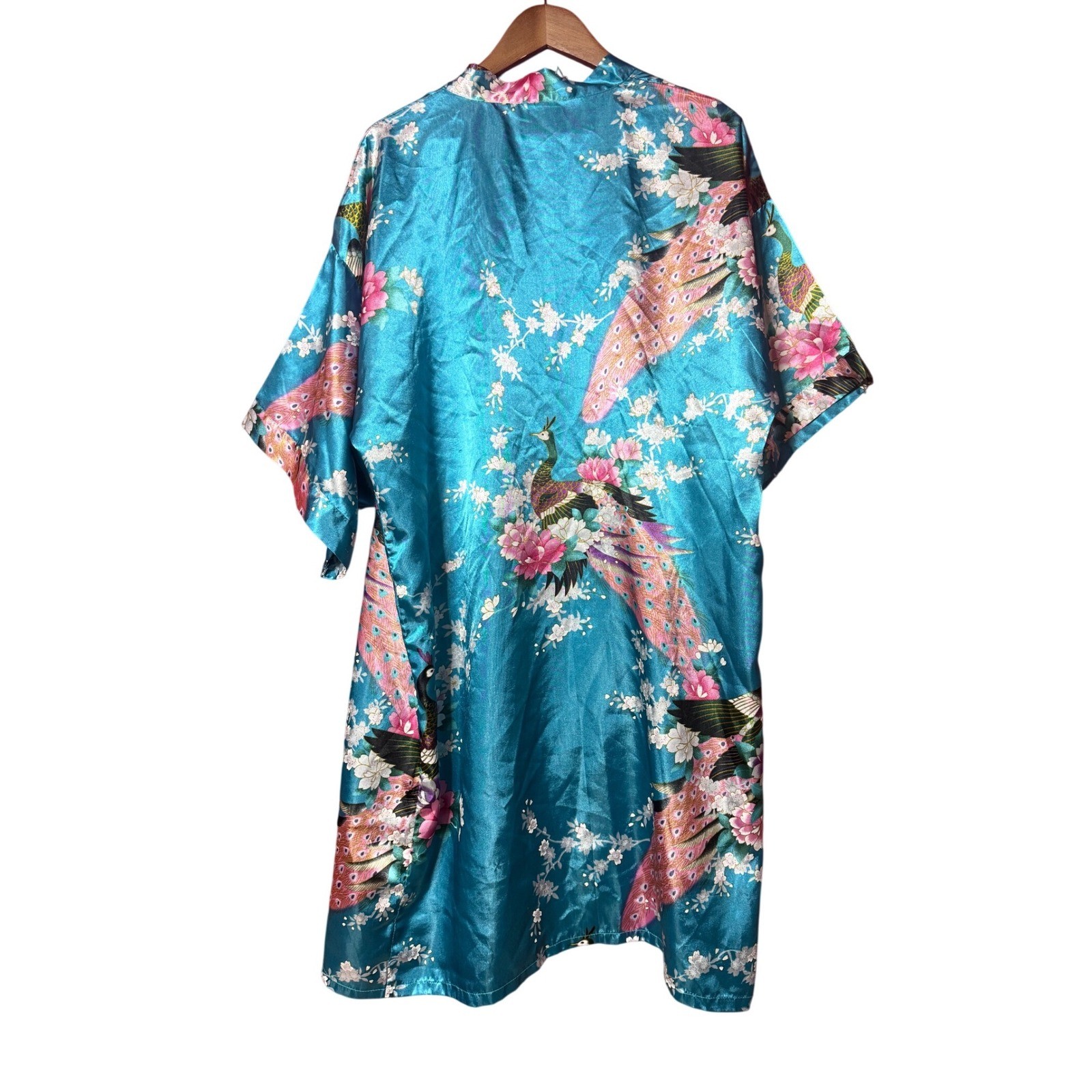 Unbranded Women NA Turquoise Peacock Floral Kimono Robe Resortwear Intimate