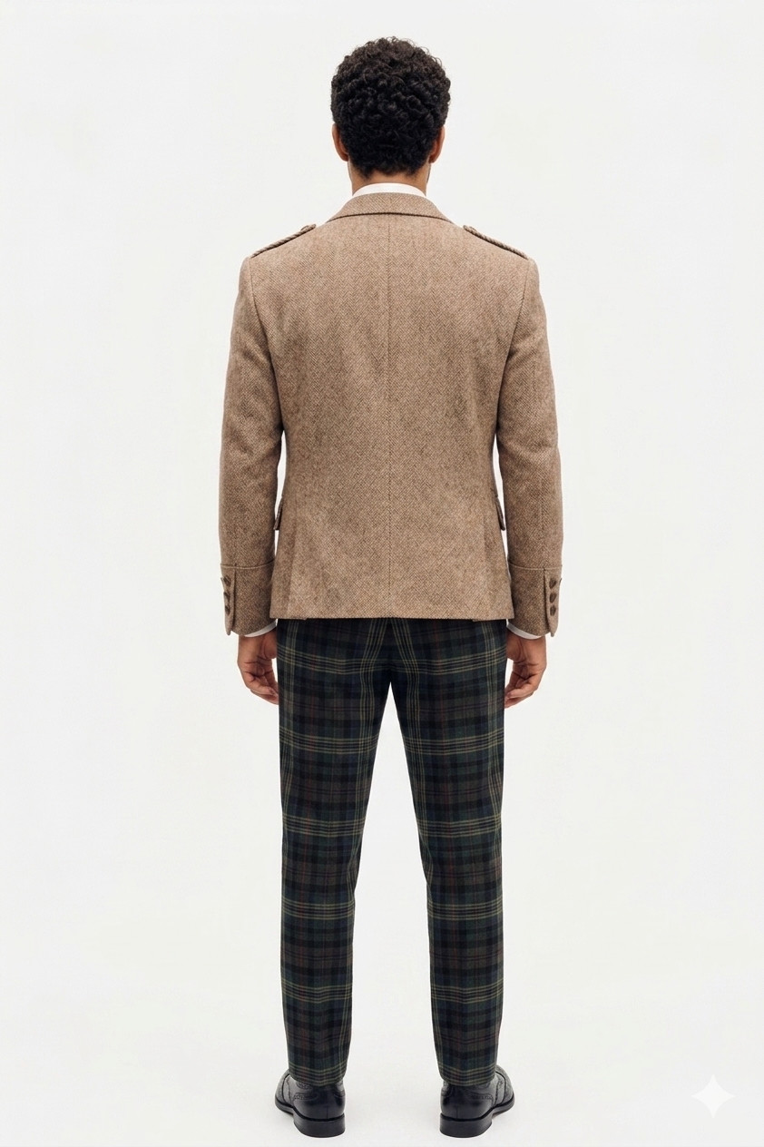 Men’s Highland Khaki Tweed Argyle Jacket Vest Scottish Formal Attire