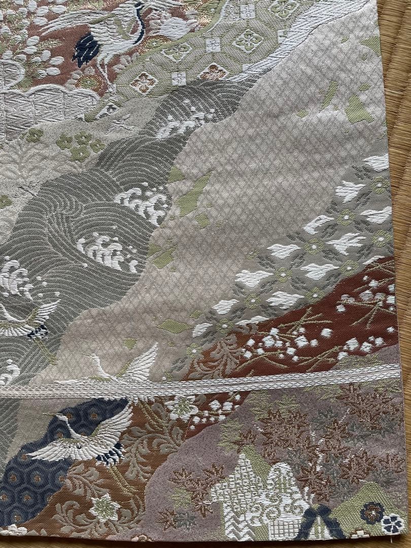 Japanese Fukuro Obi Pure Silk Silver Wave 428cm