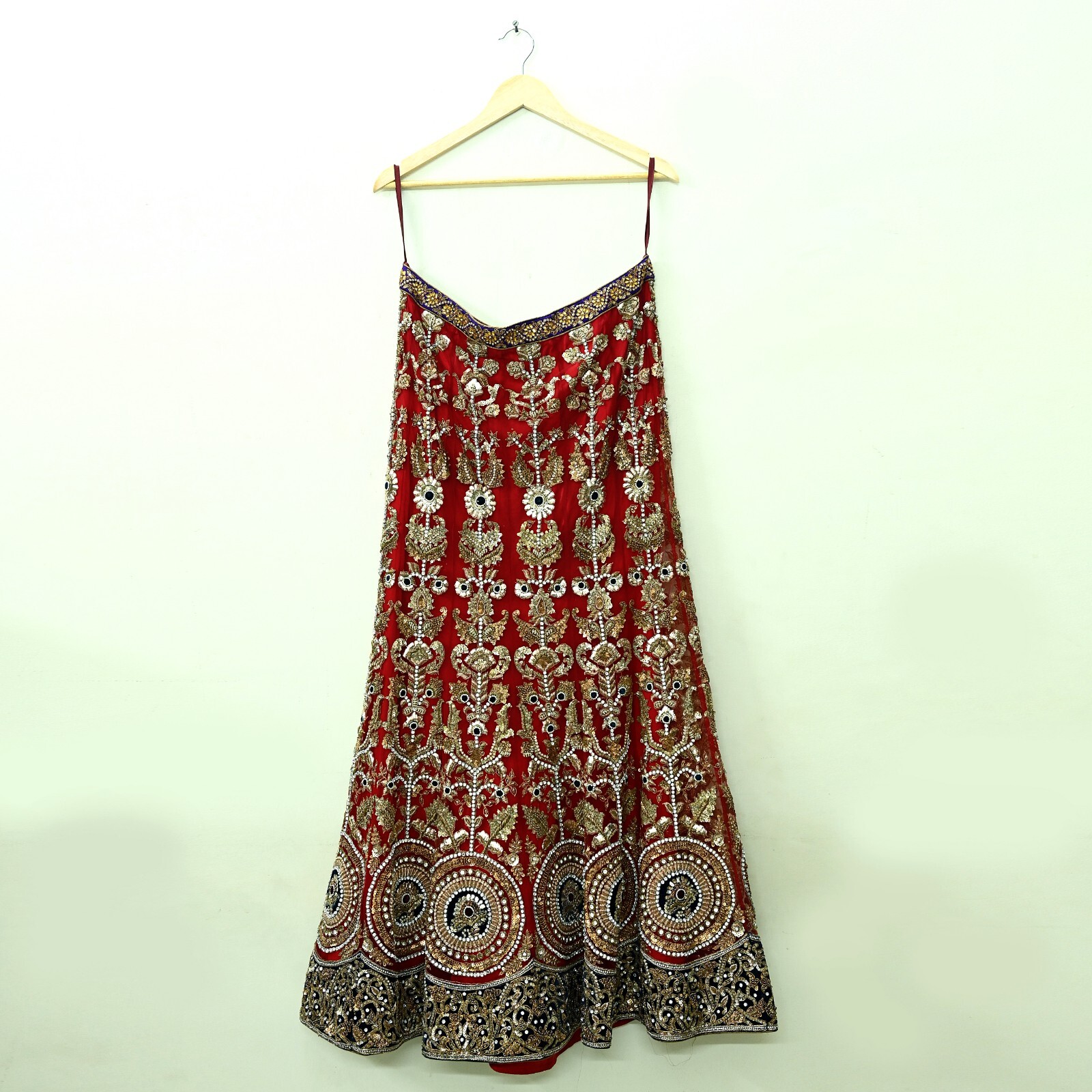 Indian Heavy Red Net Hand Embroidered Designer Anamika Khanna Lehenga 3pcs Set