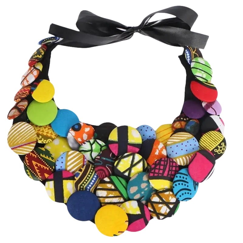 Vibrant Ankara Multi-Strand Button Necklace & Pendant Choker W250272