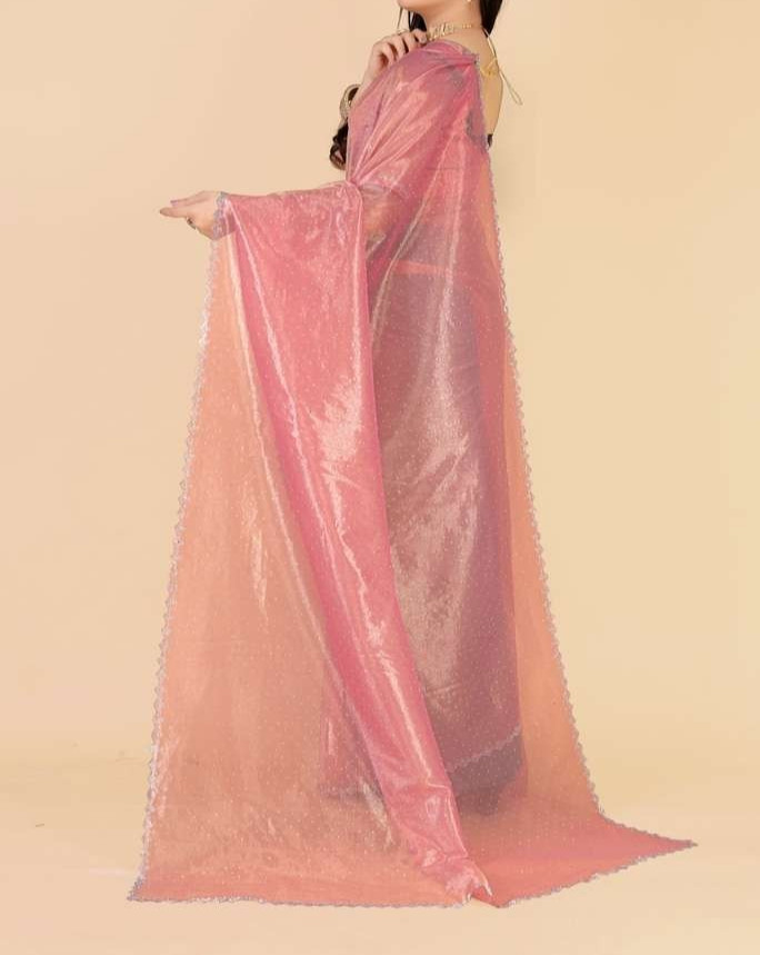 Pink Organza Saree Women Party Wear Designer Border Work Saree