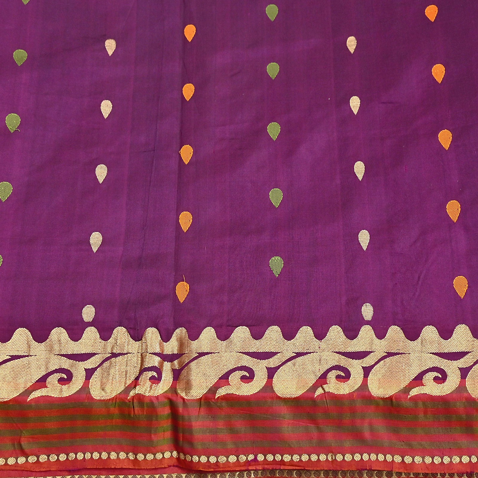 Indian Vintage Heavy Sari Purple & Orange Hand Woven Sarees 100% Pure Silk Zari