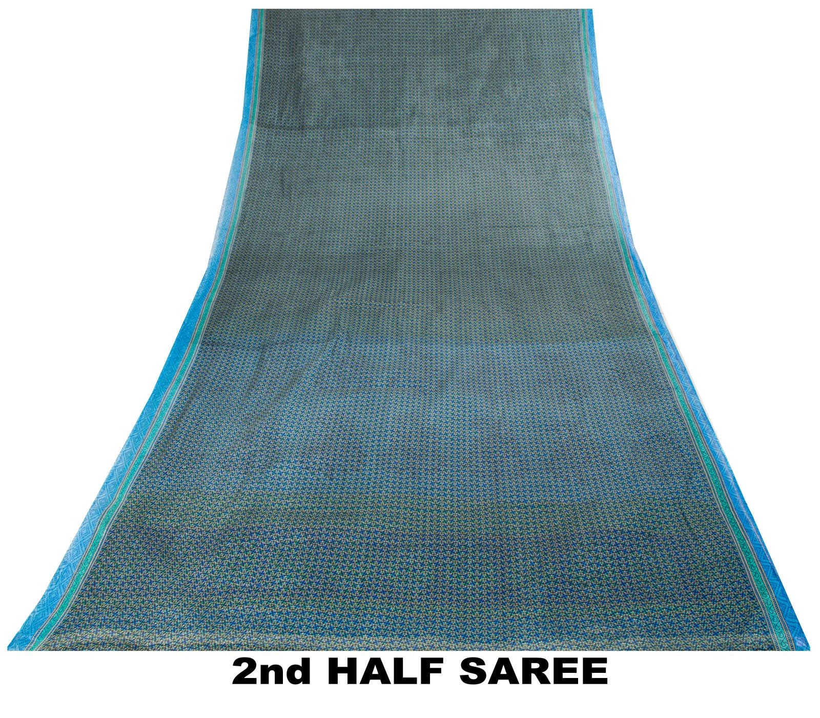 Sanskriti Vintage Saree Blue Pure Cotton Geometric Printed Fabric 5+Yard Sari