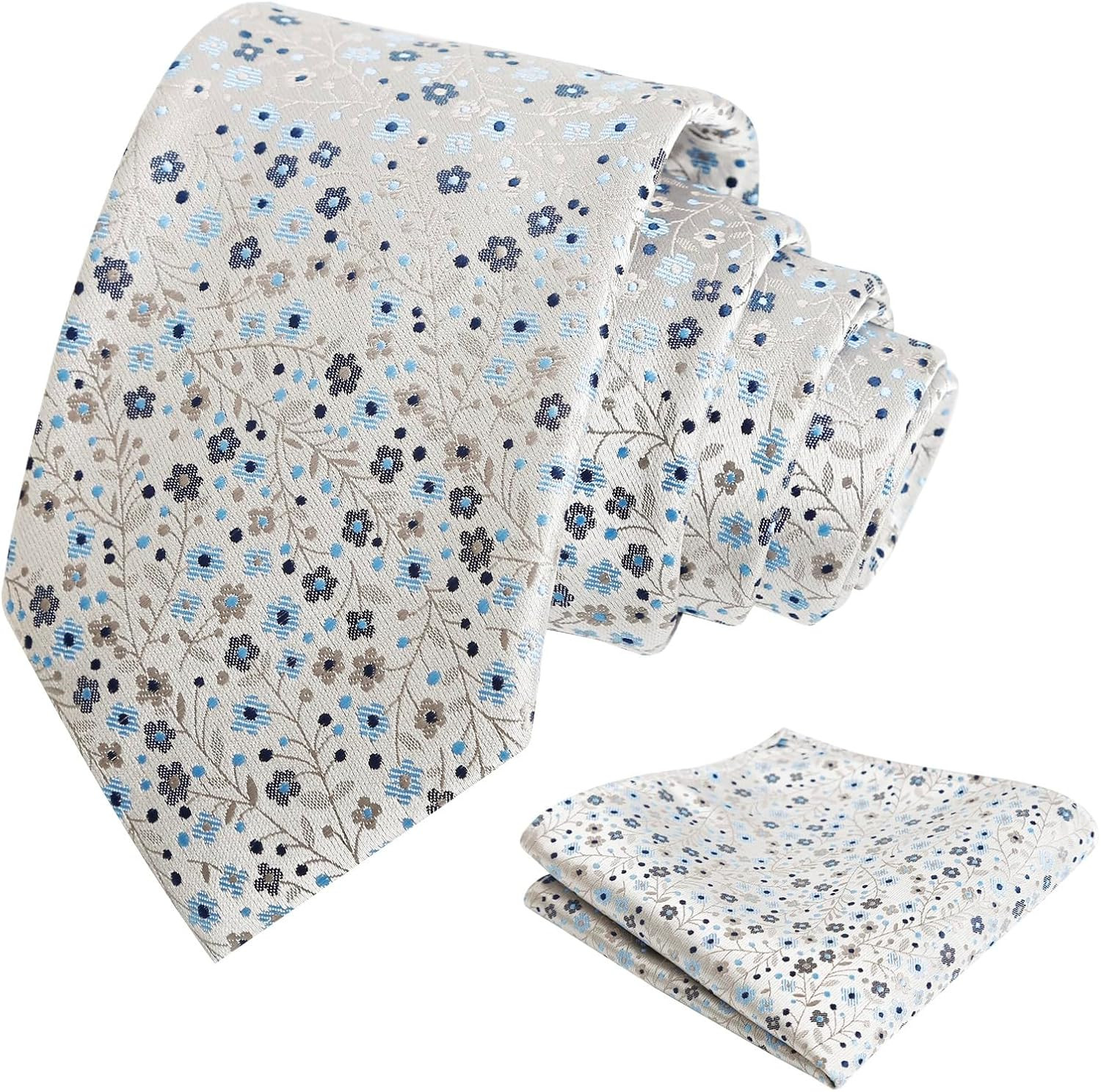 Mens 3.15Inches Exquisite Floral Tie with Small Flower B142-Gray/ Navy Blue